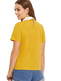 Romwe Mujeres Cute Contraste Cuello De Manga Corta Casual Trabajo Blusa Tops