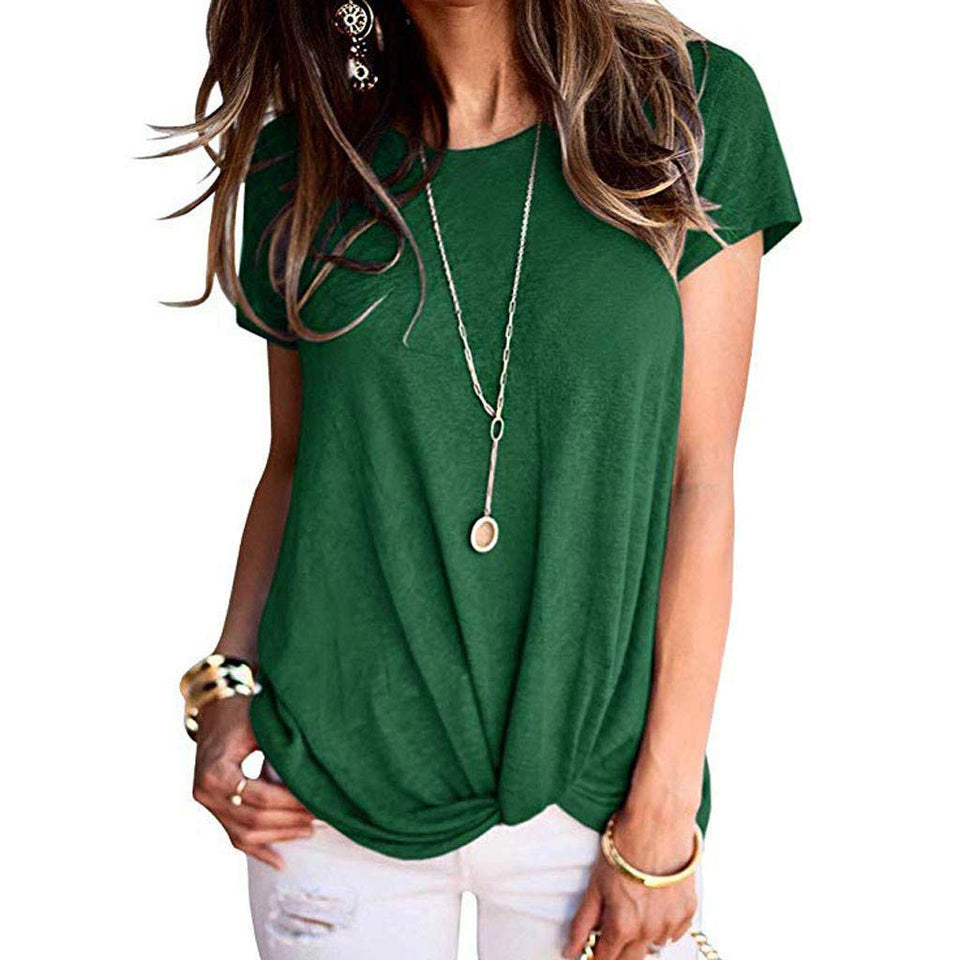 AIEason Blusa de Moda para Mujer, Color sólido, Manga Corta, de Verano, Cuello Redondo, túnica Casual