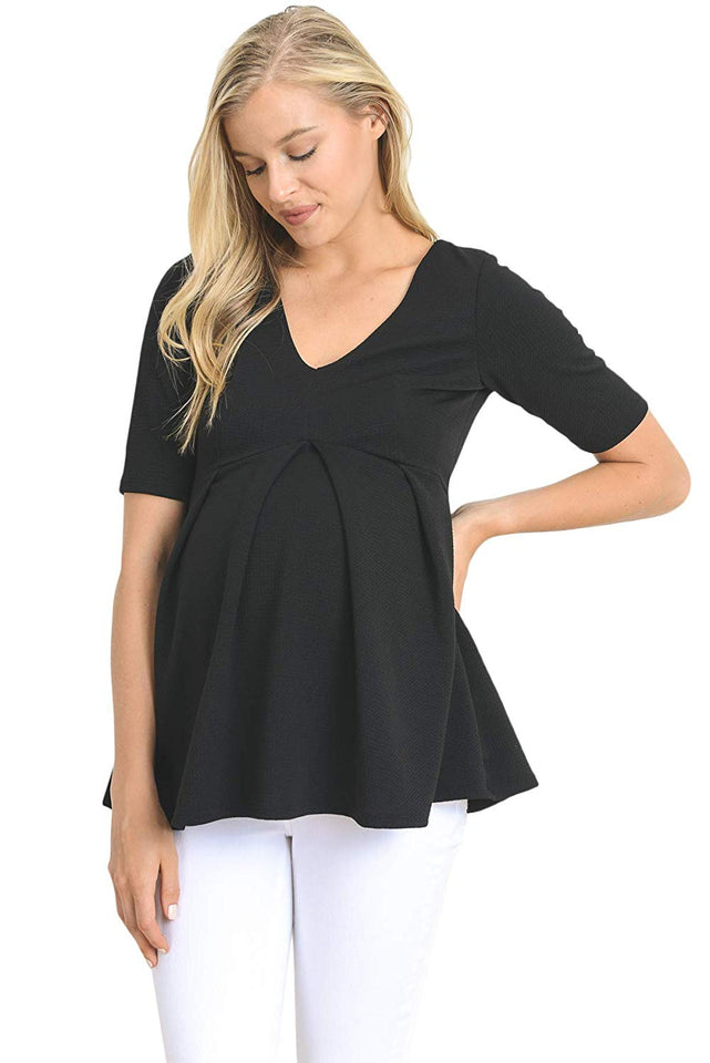 Hello MIZ - Playera de Maternidad para Mujer, diseño Floral con Lunares, Plisado, Cuello en V