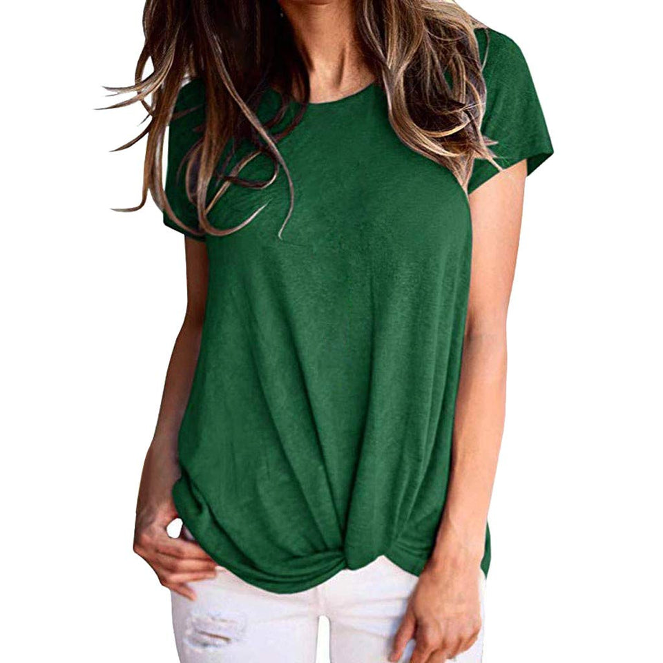 AIEason Blusa de Moda para Mujer, Color sólido, Manga Corta, de Verano, Cuello Redondo, túnica Casual