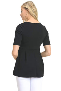 Hello MIZ - Playera de Maternidad para Mujer, diseño Floral con Lunares, Plisado, Cuello en V