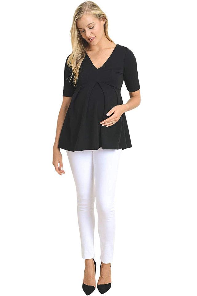 Hello MIZ - Playera de Maternidad para Mujer, diseño Floral con Lunares, Plisado, Cuello en V