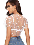 Floerns - Blusa de Malla para Mujer, diseño de Estrellas, con Cuello Redondo