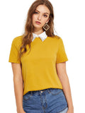Romwe Mujeres Cute Contraste Cuello De Manga Corta Casual Trabajo Blusa Tops