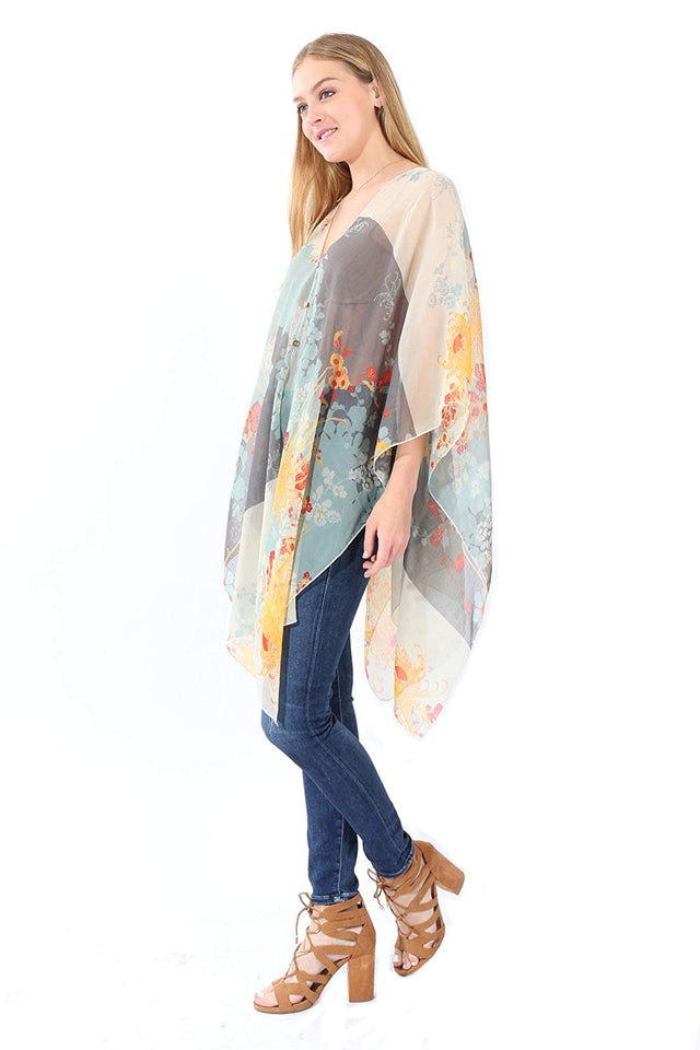 Village Venture Poncho Estampado de Tela Semi Translucida con Botones Unitalla-Mod 2780