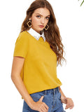 Romwe Mujeres Cute Contraste Cuello De Manga Corta Casual Trabajo Blusa Tops