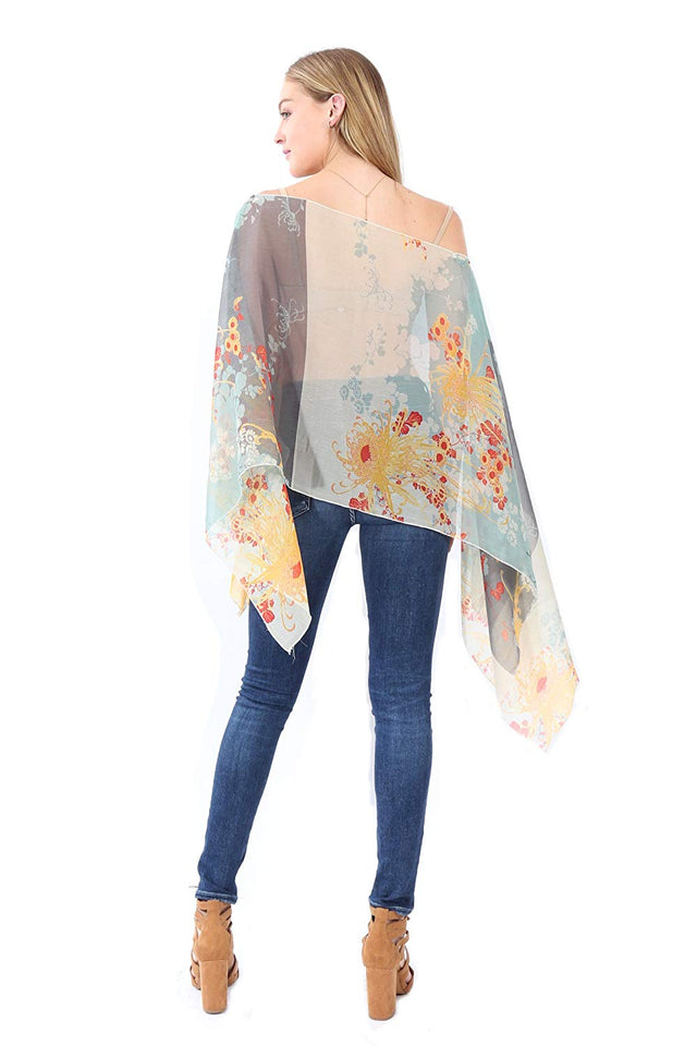 Village Venture Poncho Estampado de Tela Semi Translucida con Botones Unitalla-Mod 2780
